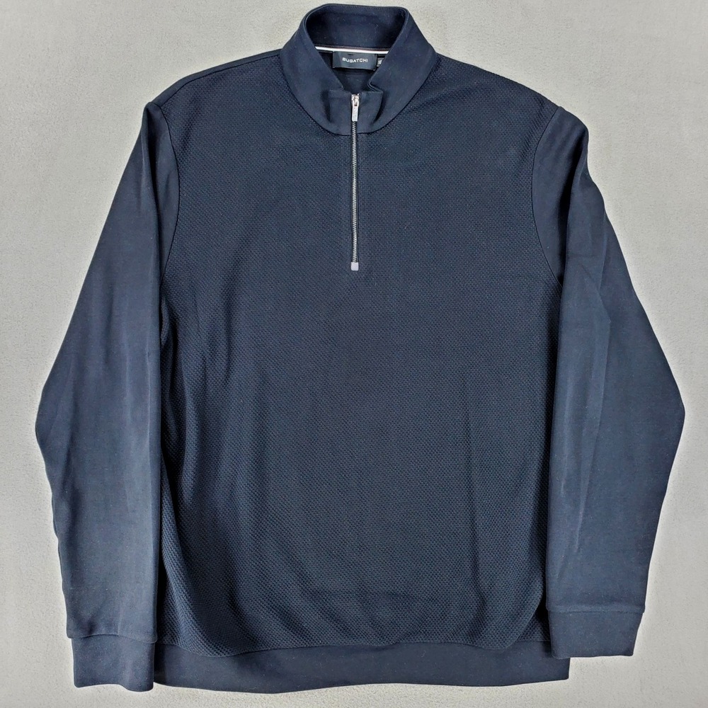 Bugatchi XL Solid Mesh Effect Men Quarter-Zip‎ Neck Sleeve Long Sleeve Waffle